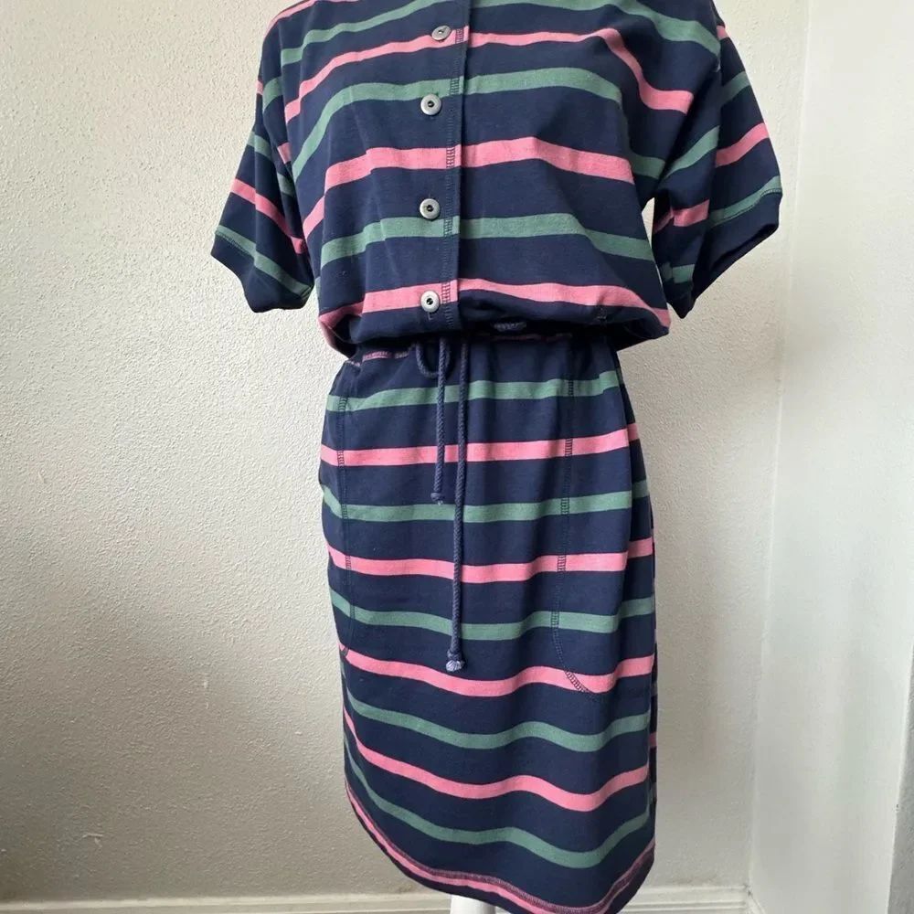 Paris Sport Club Striped Vintage Tee Shirt Dress Blue Striped SZ M - Picture 5 of 13